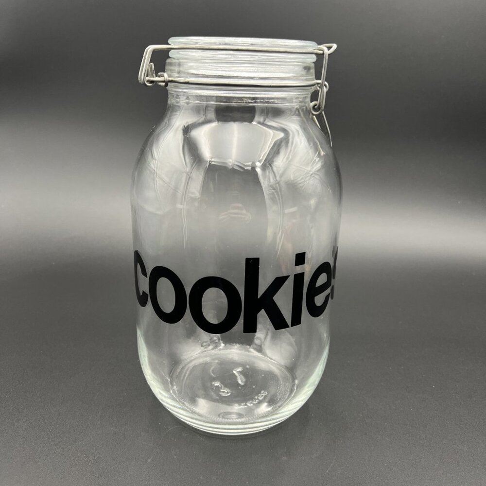 VTG Triomphe Glass COOKIES 3L Cookie Jar Canister Wire Bail MCM Retro